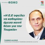 Γιάννης Δαλμάς: «H Ε.Ε οφείλει να καθορίσει άμεσα κοινή θέση για την Τουρκία»