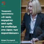 Φώφη Γεννηματά για τις τουρκικές προκλήσεις: «Ο λαός περιμένει από εμάς να σταθούμε στο ύψος των περιστάσεων»