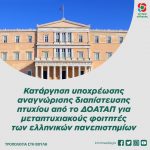 Κατάργηση υποχρέωσης αναγνώρισης διαπίστευσης πτυχίου από το ΔΟΑΤΑΠ για μεταπτυχιακούς φοιτητές των ελληνικών πανεπιστημίων